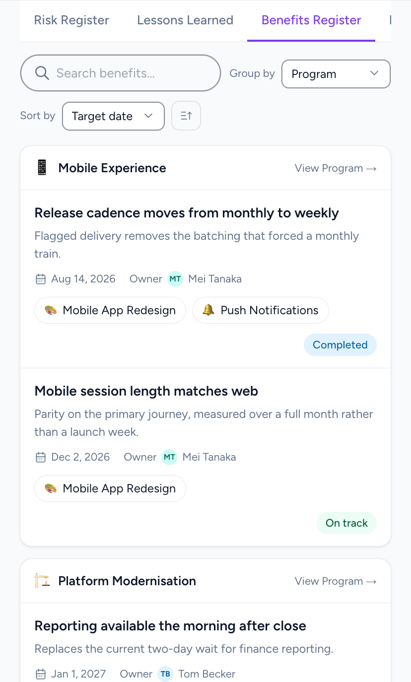 Screenshot of Programs & benefits in Portavi